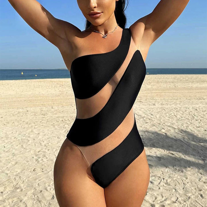 Monokini z prześwitującymi wstawkami