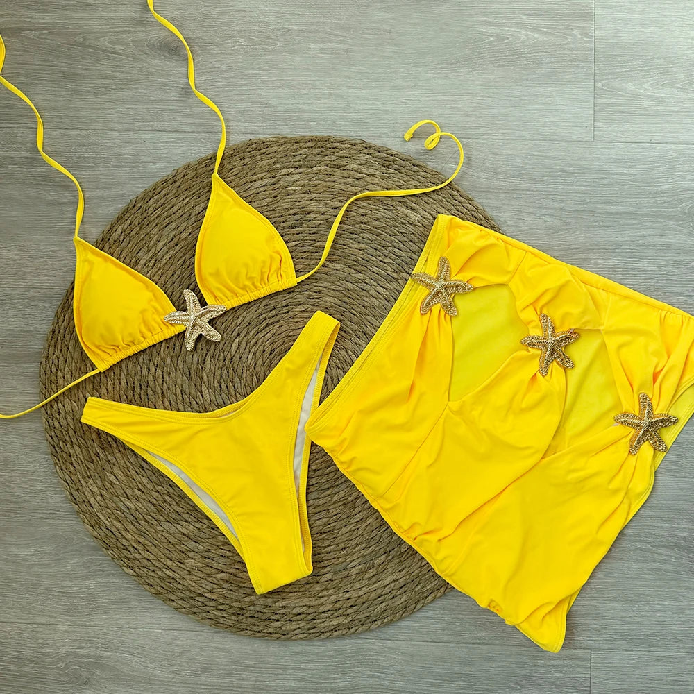 3-częściowy komplet bikini z rozgwiazdą