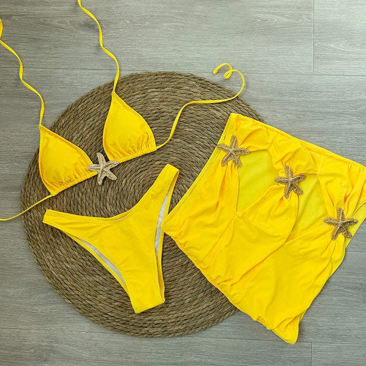 3-częściowy komplet bikini z rozgwiazdą