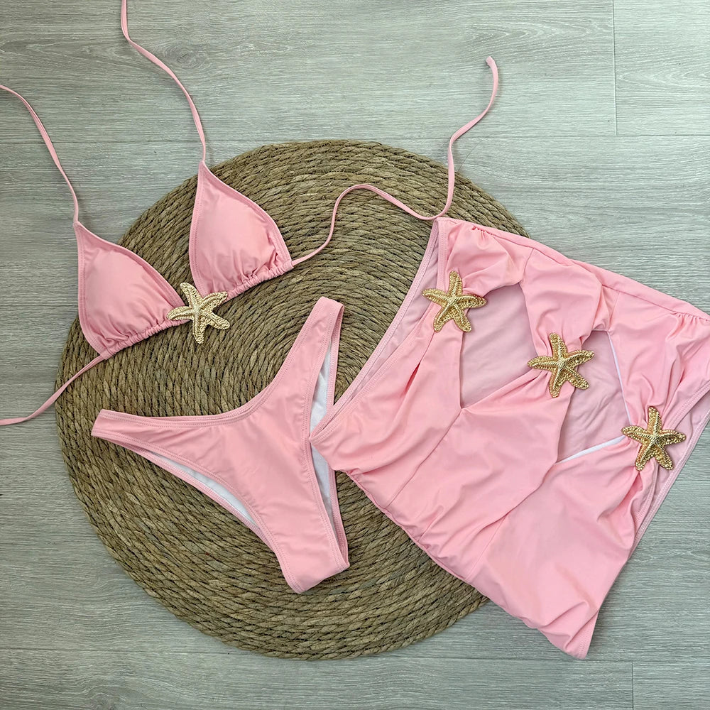 3-częściowy komplet bikini z rozgwiazdą