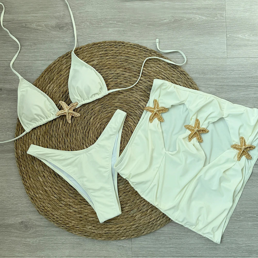3-częściowy komplet bikini z rozgwiazdą