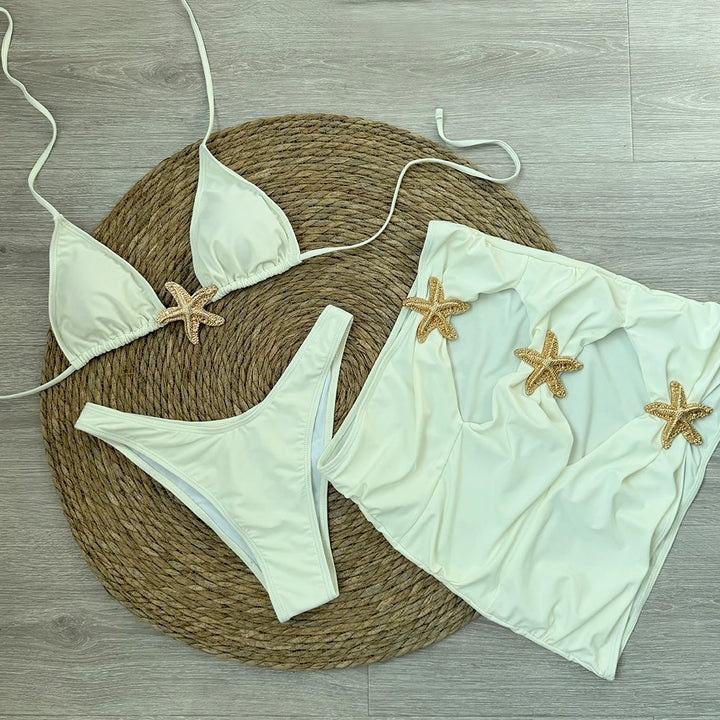 3-częściowy komplet bikini z rozgwiazdą