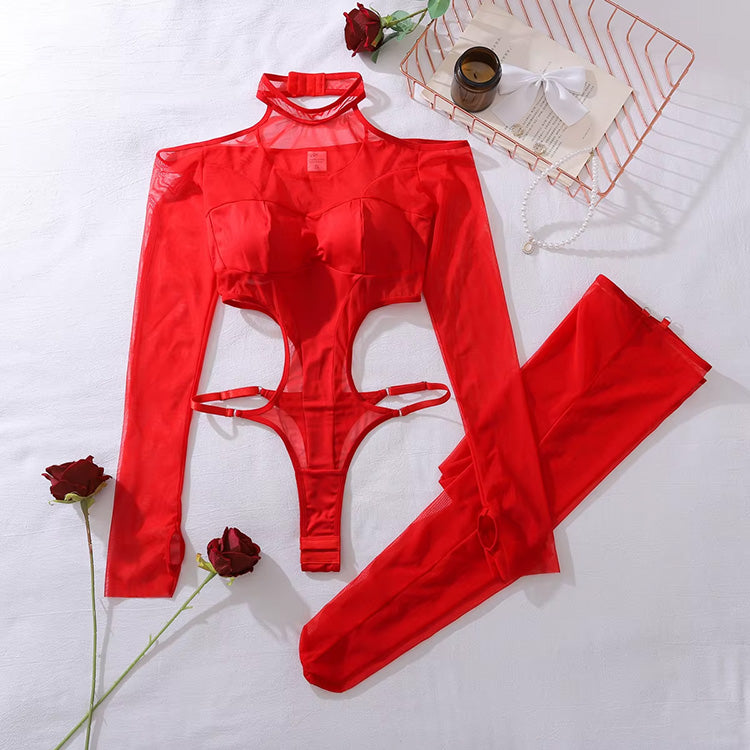 Prześwitujące body z długimi rękawami