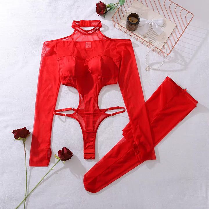 Prześwitujące body z długimi rękawami