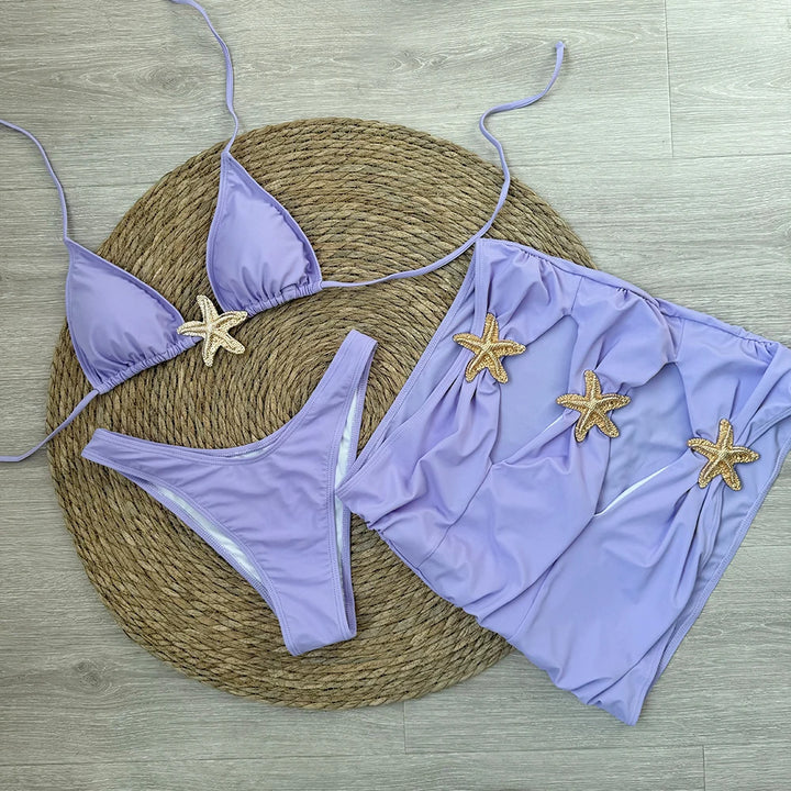 3-częściowy komplet bikini z rozgwiazdą