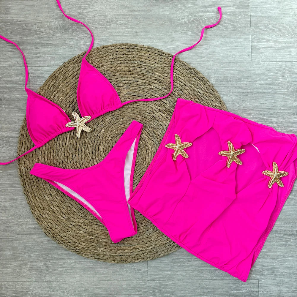 3-częściowy komplet bikini z rozgwiazdą