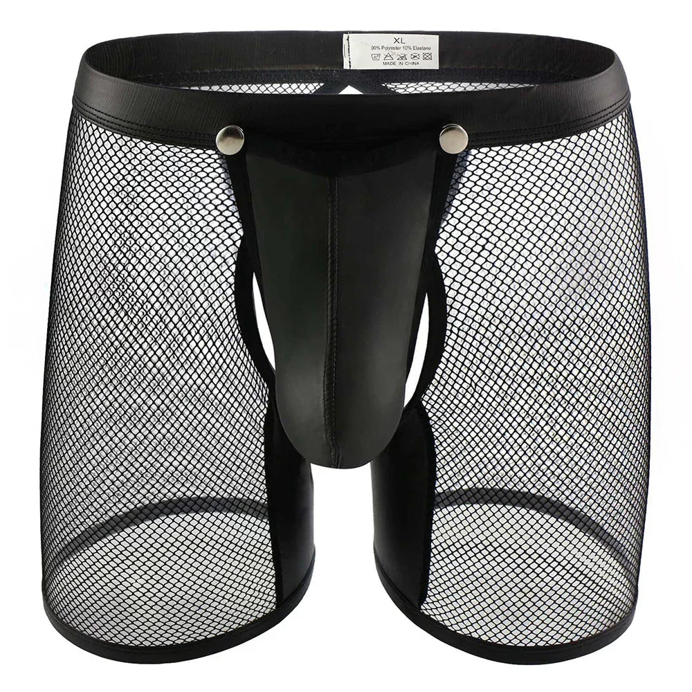 Męskie bokserki z siateczki i ekoskóry - Provoness