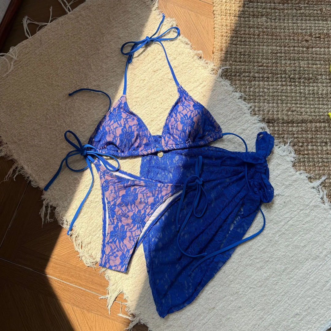 Koronkowe bikini damskie z wiązaniem i pareo