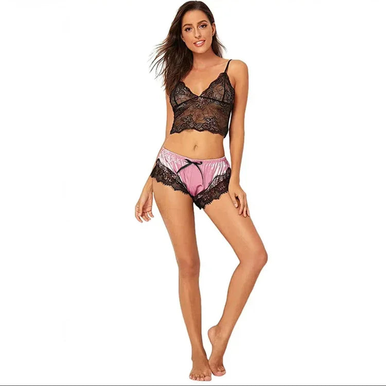 Satynowy komplet z koronką - Provoness