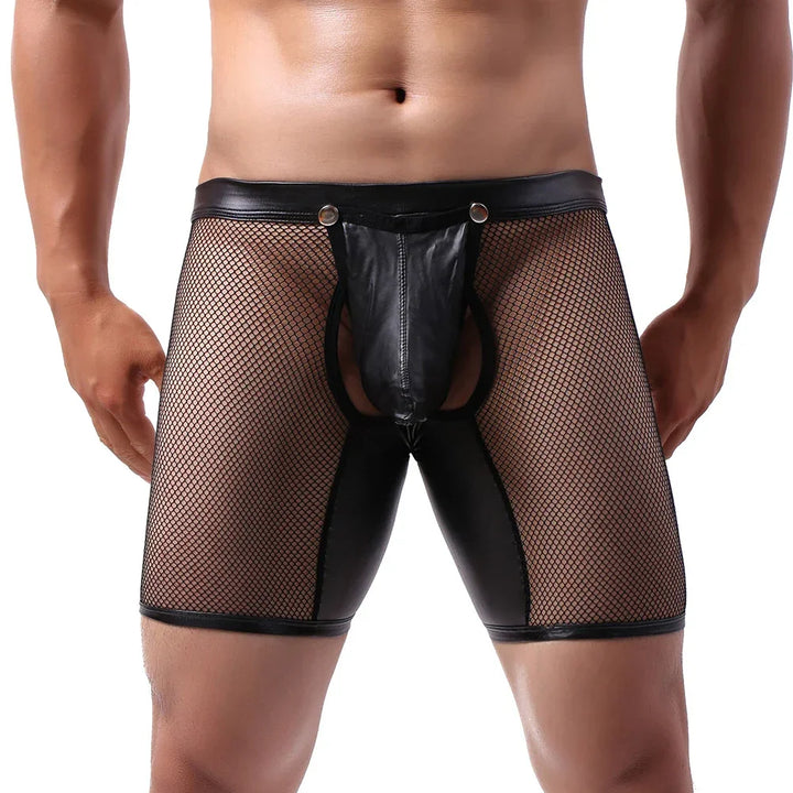 Męskie bokserki z siateczki i ekoskóry - Provoness