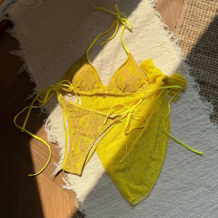 Koronkowe bikini damskie z wiązaniem i pareo