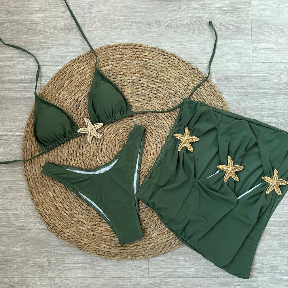 3-częściowy komplet bikini z rozgwiazdą